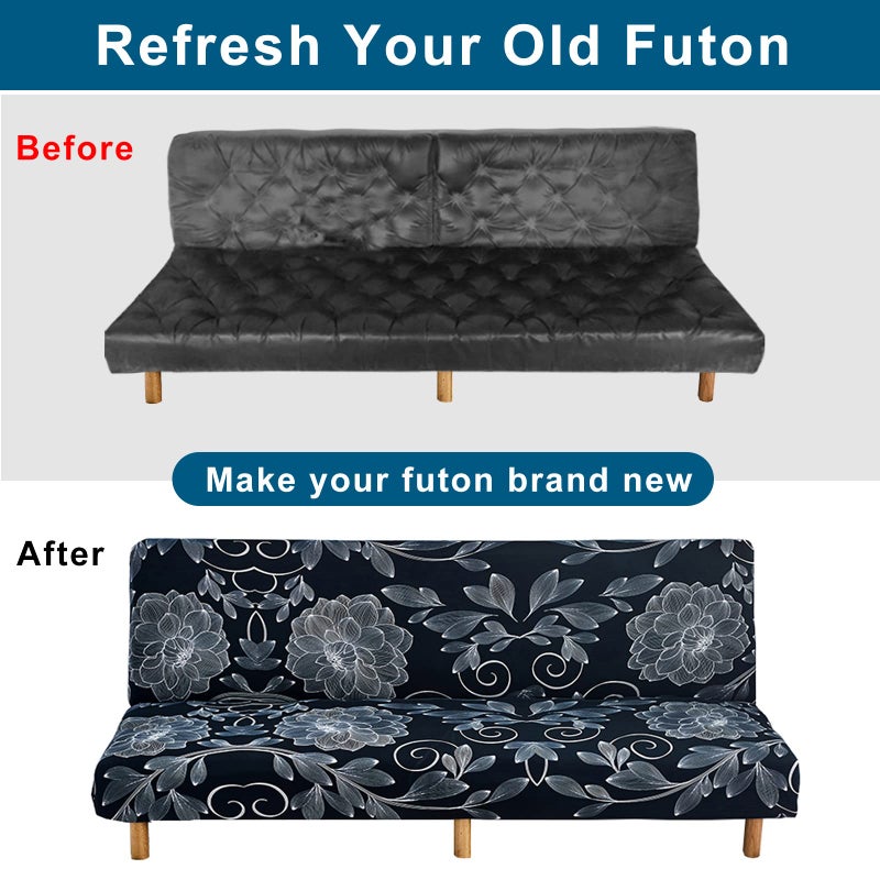 WOMACO Printed Futon Cover Stretch Sofa Bed Slipcovers Full Twin Queen Size Armless Couch Loveseat Protector Covers with Elastic Bottom for Living Room Bedroom Furniture (Ancient Rhyme, 63"-75") - Image 5
